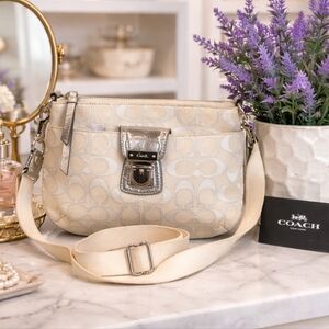 Coach vintage‎ poppy bag signature cream silver Shoulder crossbody purse guc